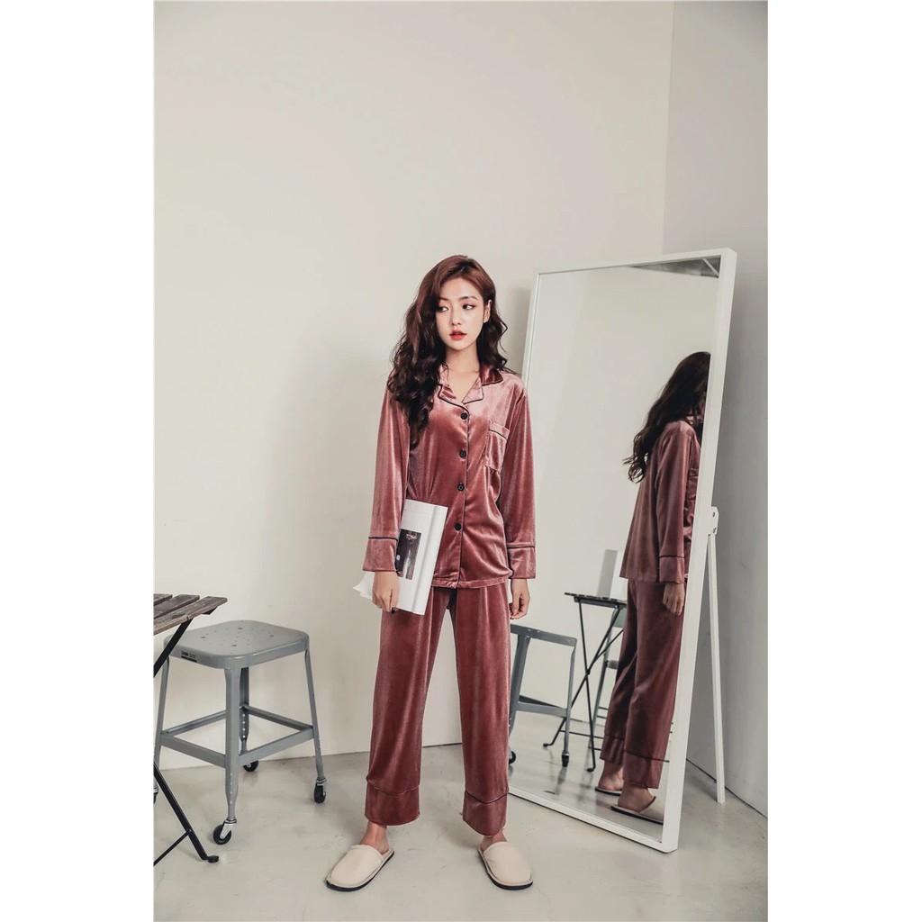 Bộ Ngủ Pyjama Mặc Nhà Dài Tay Nhung Cao Cấp | BigBuy360 - bigbuy360.vn
