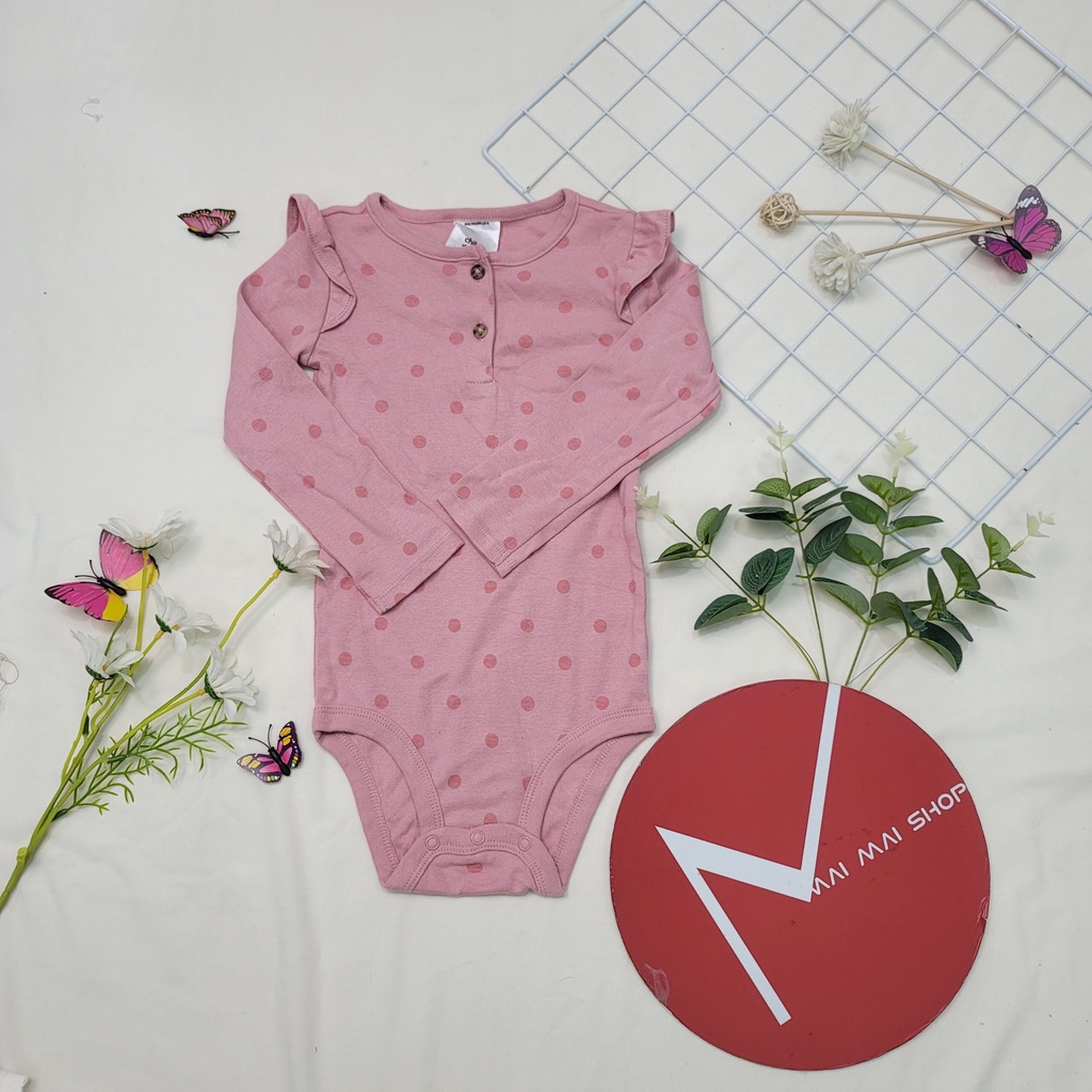 (18-24M chọn màu- gái) Body chip TAY DÀI xuất dư cổ tròn, cổ đáp vai cho bé gái- Bộ liền thân, BODYSUIT cho bé
