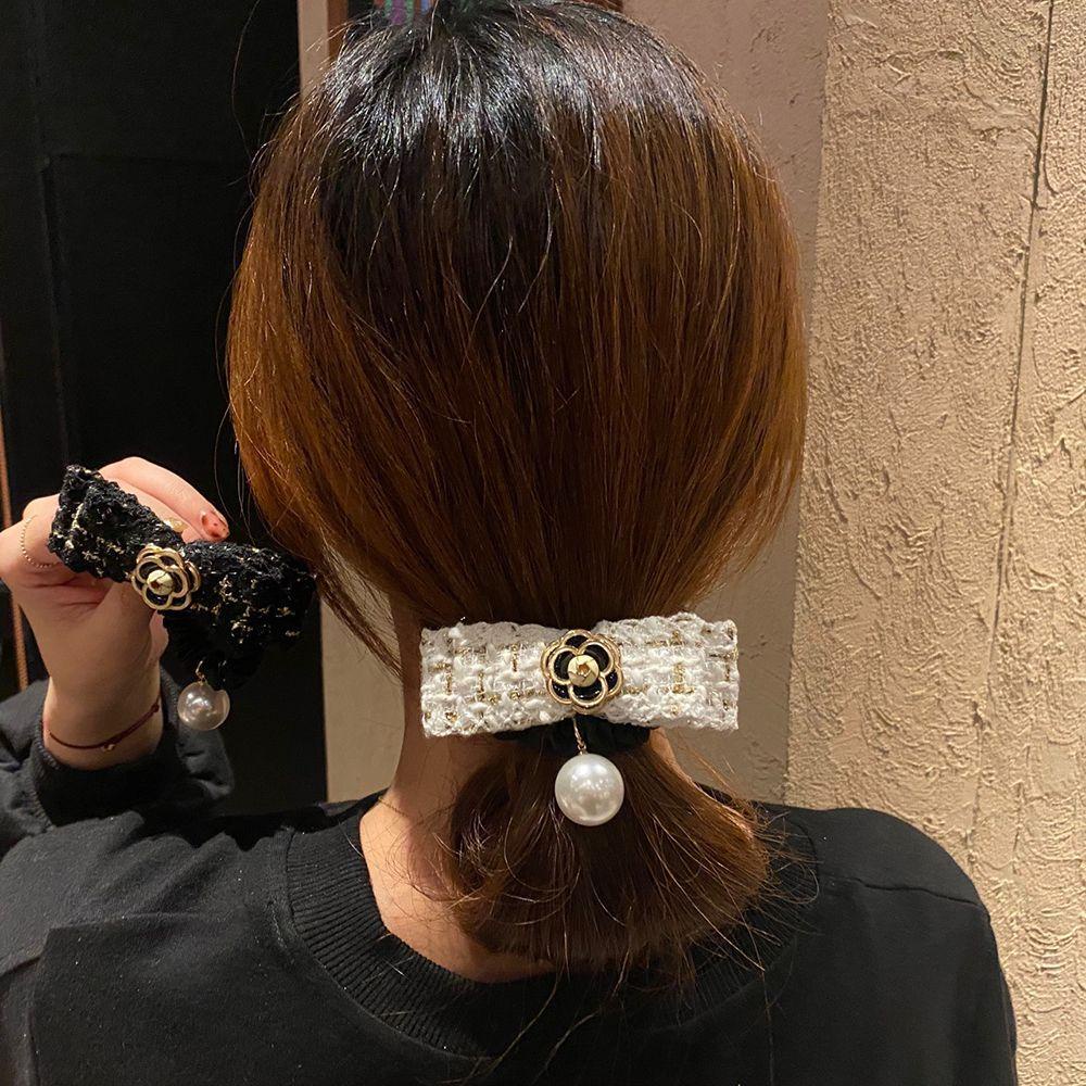 Dây Cột Tóc Vải Họa Tiết Hoa Trà Dễ Thương Phong Cách Hàn Quốc Cho Nữ