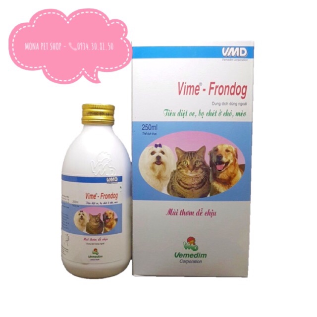 [CHÍNH HÃNG VEMEDIC] Thuốc xịt tiêu diệt ve, rận, bọ chét, kí sinh trùng ở chó mèo, thú cưng Vime-Frondog - Chai 250 ml