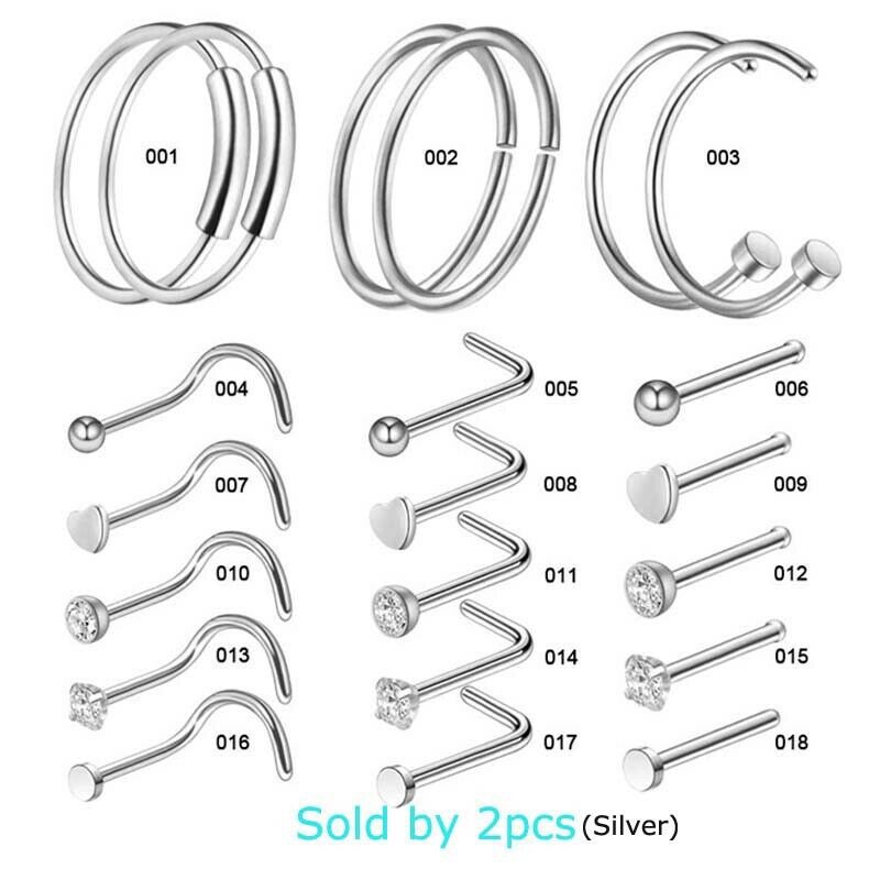Set 2 Khuyên Mũi Bằng Thép Không Gỉ 20g