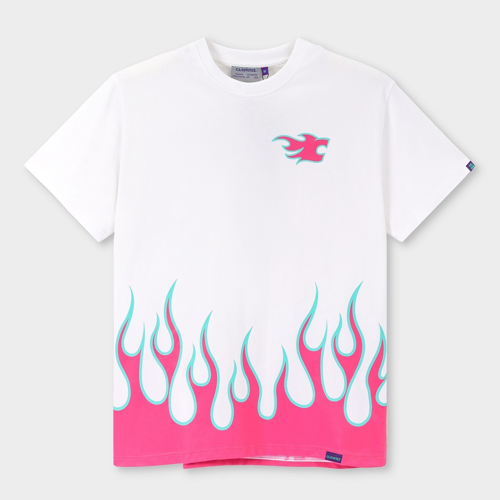 Áo thun tay lỡ local brand Clownz Racing Flames họa tiết lửa unisex, form rộng, chất cotton | BigBuy360 - bigbuy360.vn