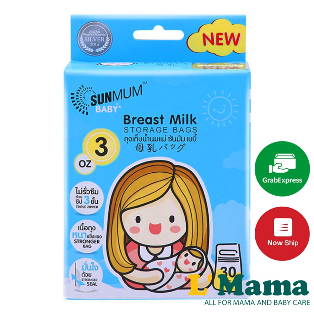 Hộp 30 Túi Trữ Sữa Sunmum Thái Lan Dung Tích 100ml 3 Khóa Zip Chắc Chắn
