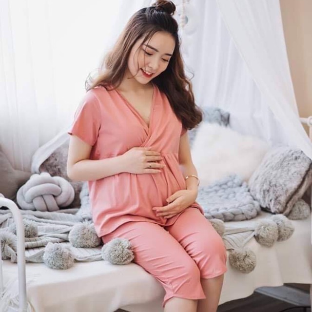 Bộ bầu ngố và cho con bú VC 100% coton co dãn mát mịn