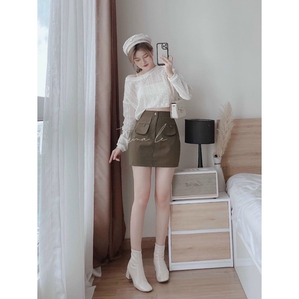 Set áo lưới kèm áo 2s chân váy kaki