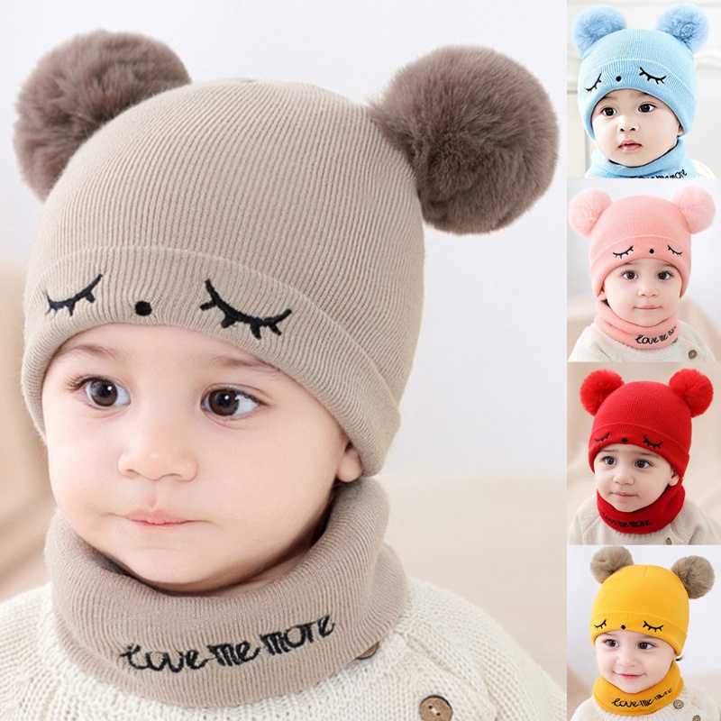 Mũ Len Choàng Cổ Giữ Ấm Cho Bé Sơ Sinh