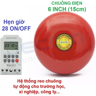 Bộ Chuông Báo Hẹn Giờ Cho Nhà Xưởng, Trường Học, Công Ty, 28 Lần/Ngày (Bật Tắt Tính Bằng Giây), Chuông 6 inch