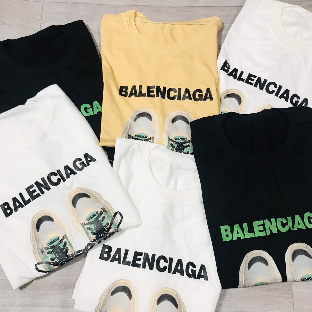 Áo Phông Balenciagaa Cotton Ngắn Tay In Hình Giày Dây Nổi Cá Tính