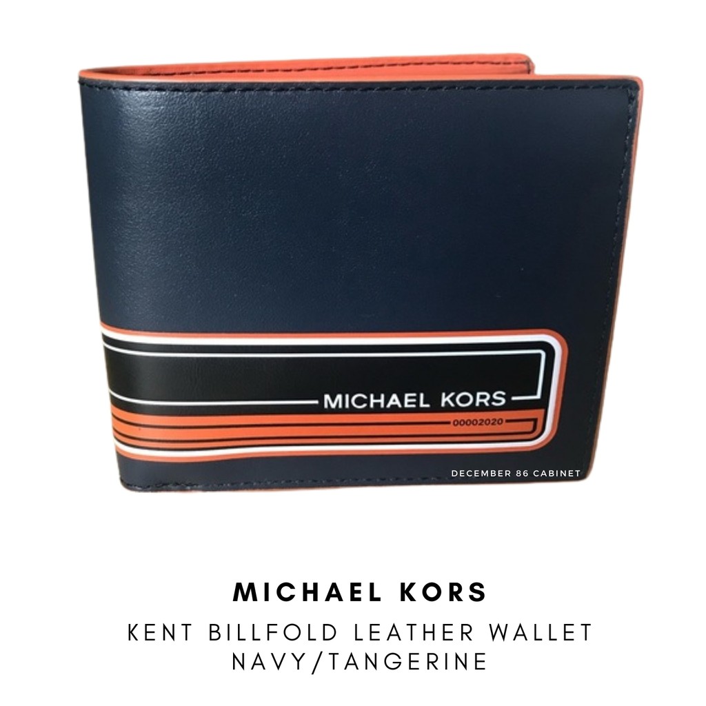 Michael Kors Men's KENT Leather Billfold Wallet, Navy/Tangerine