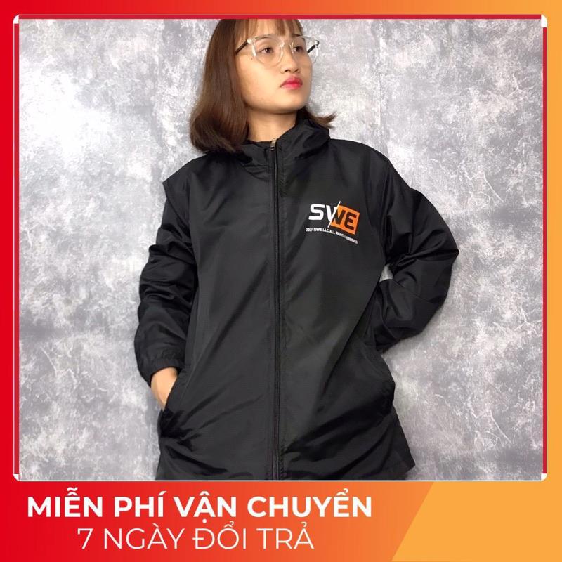 Áo khoác dù nam nữ 2 lớp áo gió in hình chữ Swe có nón khoá kéo chống nắng phong cách Hàn Quốc TA 8777