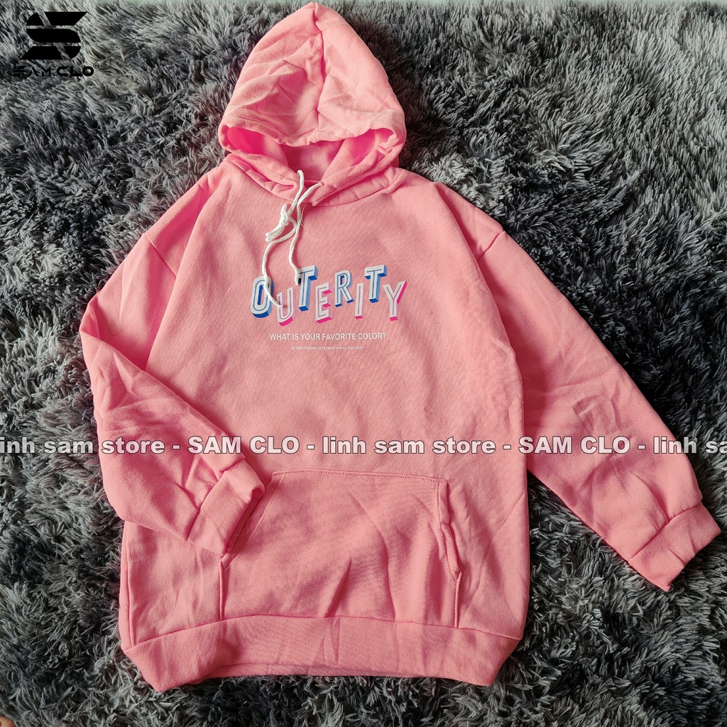 Áo khoác nỉ nữ SAM CLO hoodie chui có mũ NỈ 1 LỚP tay dài thu đông freesize dáng unisex in chữ OUTERITY