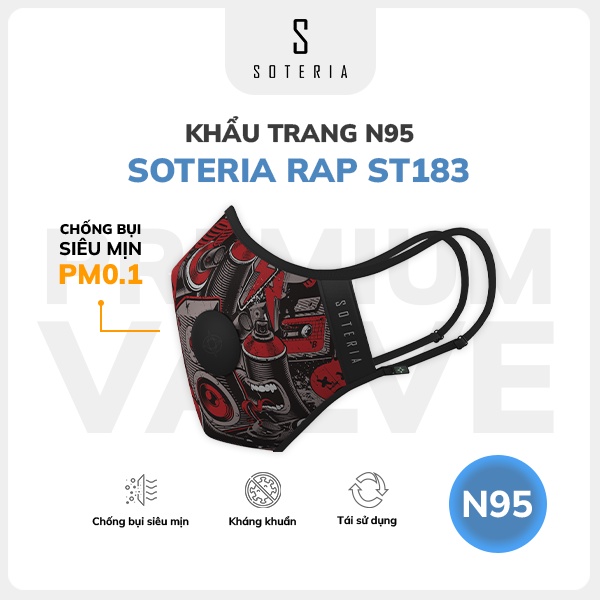 Khẩu trang thời trang Soteria Rap ST183 - N95 lọc hơn 99% bụi mịn 0.1 micro - Size S,M,L