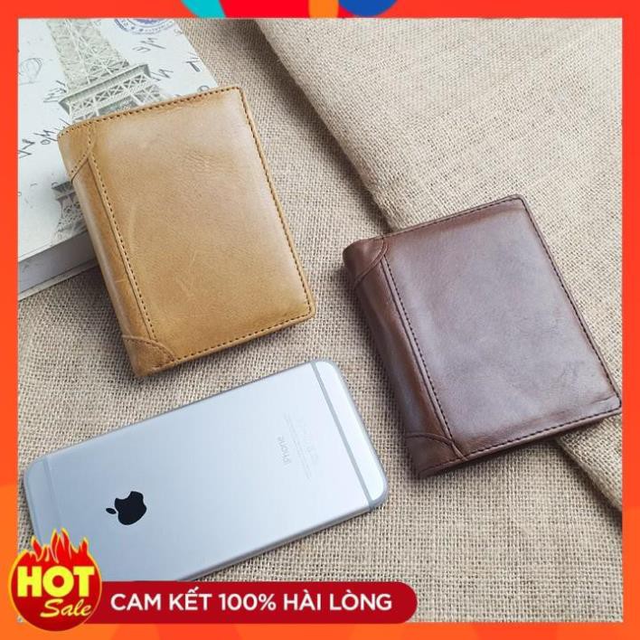 [Freeship - BH 24 Tháng] Ví đứng nam da bò 18 ngăn WS101 - 100% da bò thật, BH 3 năm