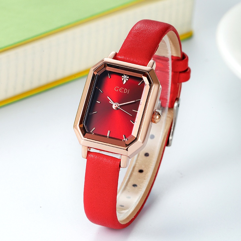 Đồng hồ nữ chính hãng đeo tay dây da chống nước mặt vuông đẹp LaCy Watch V04