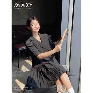 Đầm nữ cổ vest kiểu dáng vintage vest pleated dress Maxy Workshop