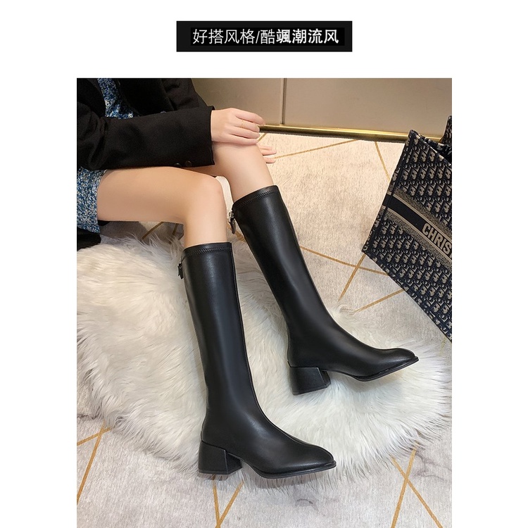 Giày Bốt Cao Gót Mũi Vuông Size 34-43 Thời Trang Cho Nữ