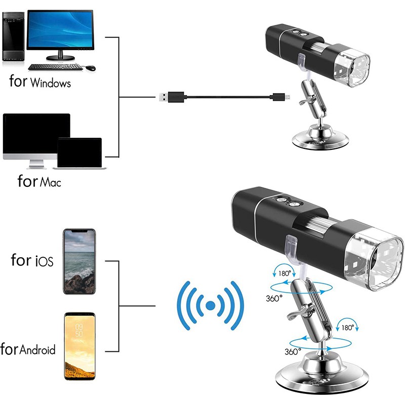 New Stock Digital 1080P Zoom Microscope 1000X WiFi with 8 LED for Win7/8/10 Mac