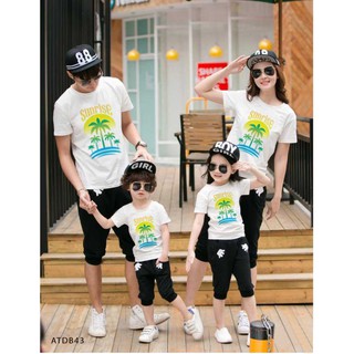 ÁO THUN ĐI BIỂN CHO GIA ĐÌNH IN HỌA TIẾT CÂY DỪA VÀ CHỮ SUNRISE - ATDB43