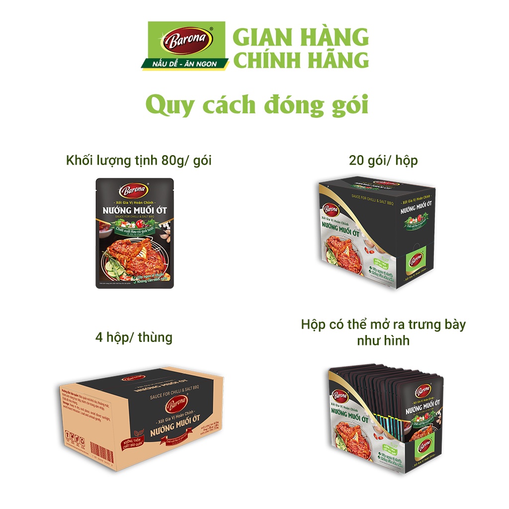 Combo 1 hộp (20 gói) Gia Vị Nướng Muối Ớt Barona 80g ướp ngon chuẩn vị không cần nêm nếm