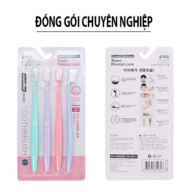 Bàn chải nano, Bàn Chải Răng 4 cây, mềm mịn, bền bỉ, không biến dạng, phòng việc chảy máu chân răng khi đánh răng