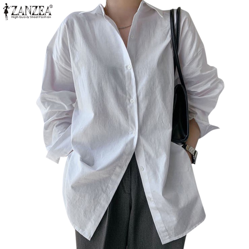 Áo sơ mi ZANZEA tay dài kiểu xẻ tà phong cách Hàn Quốc cho nữ