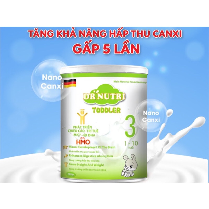 Sữa DR NUTRI 3 900gr- phát triển chiều cao trí tuệ cho trẻ từ 1-10 tuổi