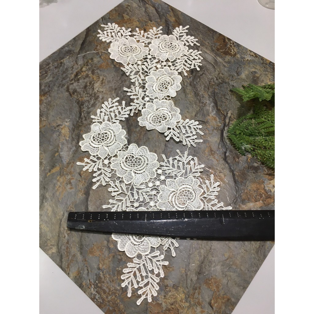 Cặp Bông Ren Trang Trí Quần Áo RBM161247 Vải Ren Hoa Đối Xứng May Váy Cưới, Ren Thêu Hoa làm Áo Dài, Ren Váy Công Chúa