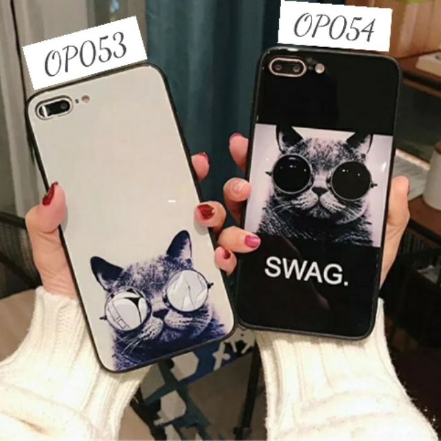 Ốp Lưng Kính Bóng Mèo Đeo Kính 13ProMax 12ProMax 11ProMax XSMAX X XS 7Plus FUKISHOP