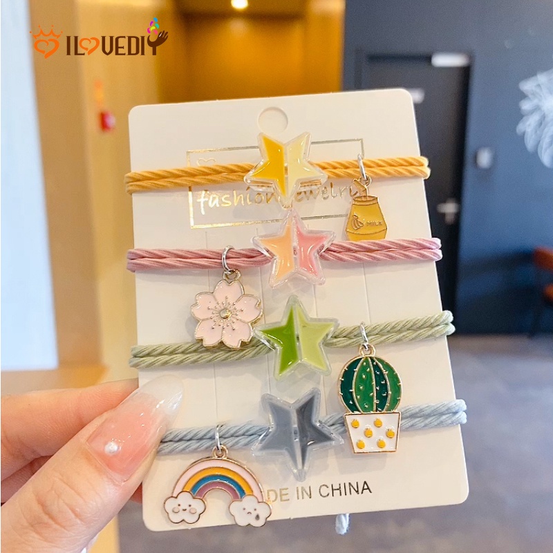 Dây Thun Cột Tóc Mặt Ngôi Sao Đơn Giản Thời Trang Cho Nữ