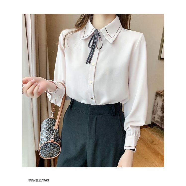 Áo Sơ Mi Chiffon Tay Dài Màu Trơn Phong Cách Thời Trang Mùa Thu Mới Dành Cho Nữ