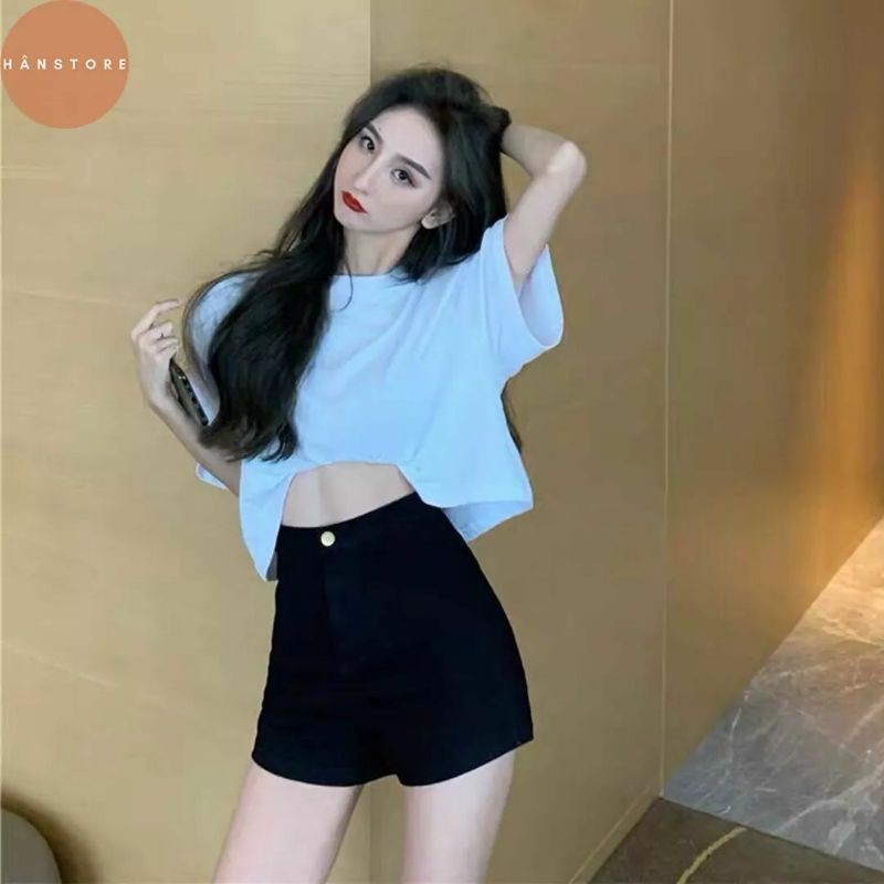 Quần sooc bò nữ lưng cao, quần short jean nữ cạp cao gen bụng