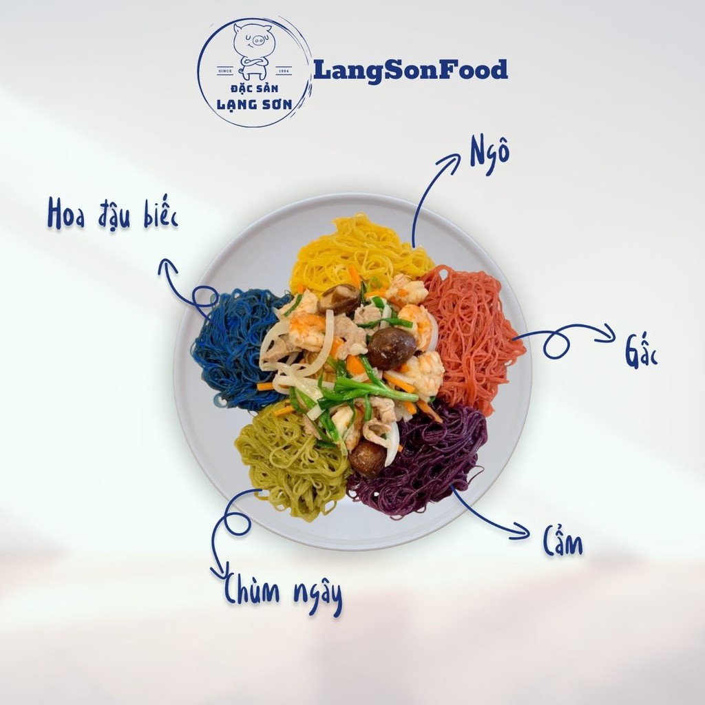 Bún gạo khô ngũ sắc eat clean giảm cân LangSonFood gồm ngô, gấc, đậu biếc, chùm ngây, gạo trắng sạch chuẩn gói 500g