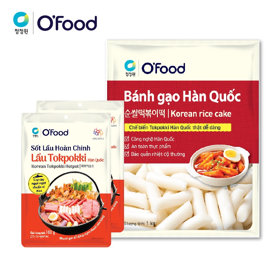 Combo 2 gói lẩu tokpokki 180g và 1 bánh gạo Hàn Quốc 1kg