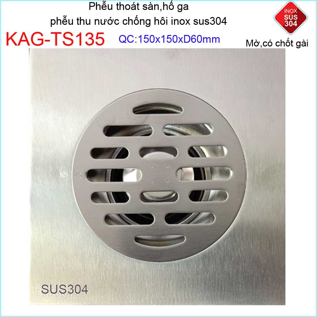 Phễu thoát sàn chống mùi hôi có chốt gài, Phễu thu nước  inox 304, thoát sàn Kace 15D60 KAG-TS135