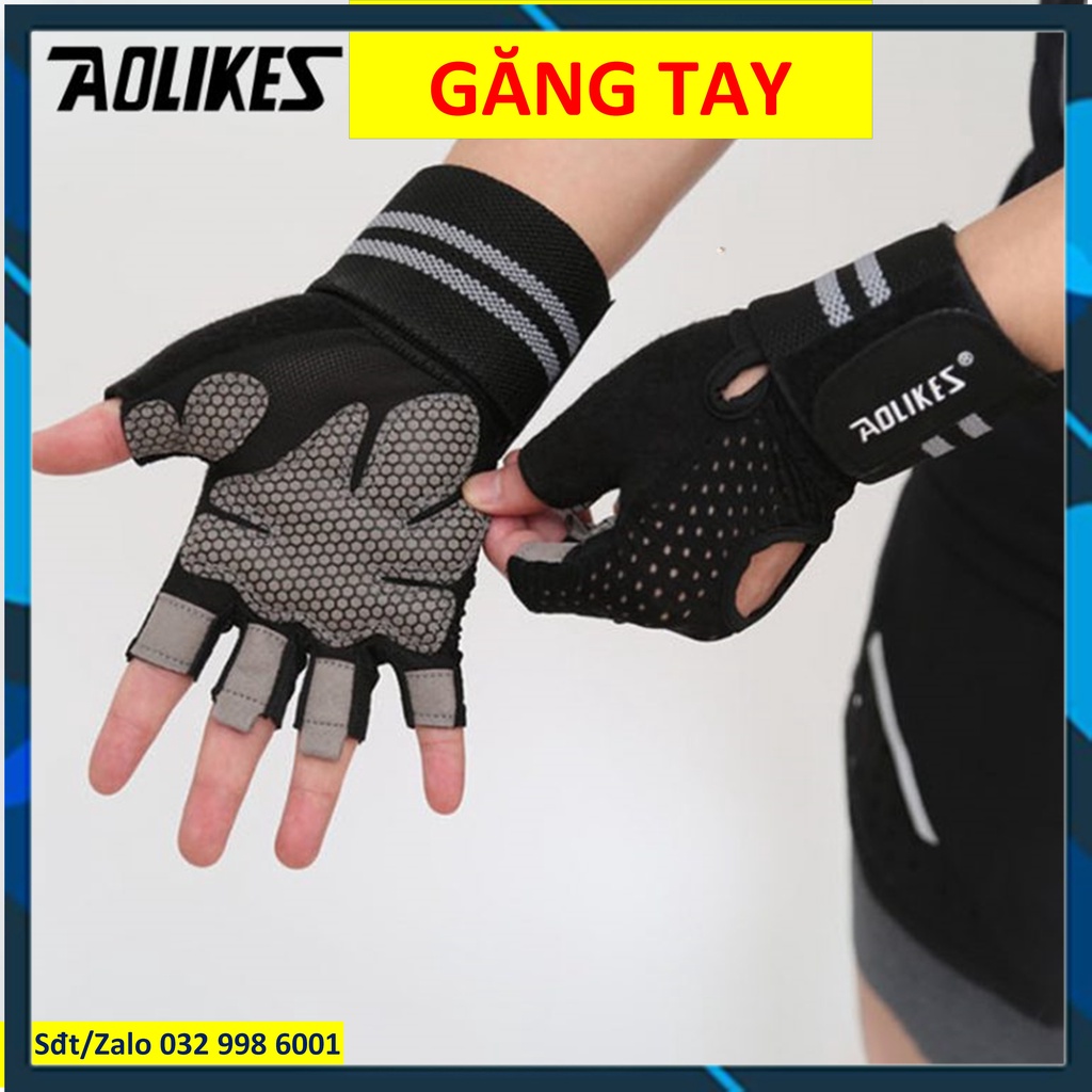 Găng tay thể thao chính hãng Aolikes có quấn cổ tay A-113b , gang tay thoáng khí tập gym nam nữ chinhhang