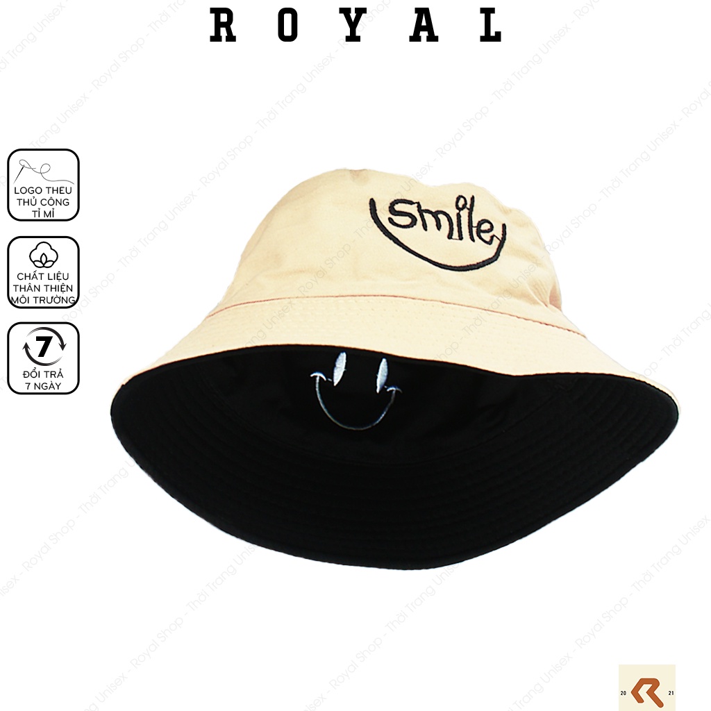 Mũ Bucket Nón Bucket Tai Bèo Nam Nữ 2 Mặt Smile Vải Kaki Unisex - Royal Caps