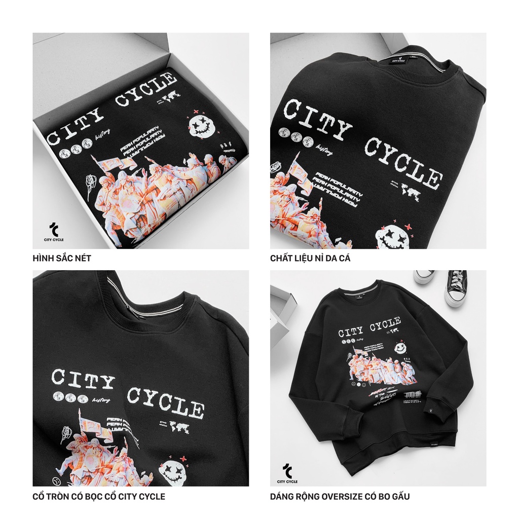 Áo sweater nỉ Popularity City Cycle - áo nỉ sweater unisex form rộng in hình Local Brand