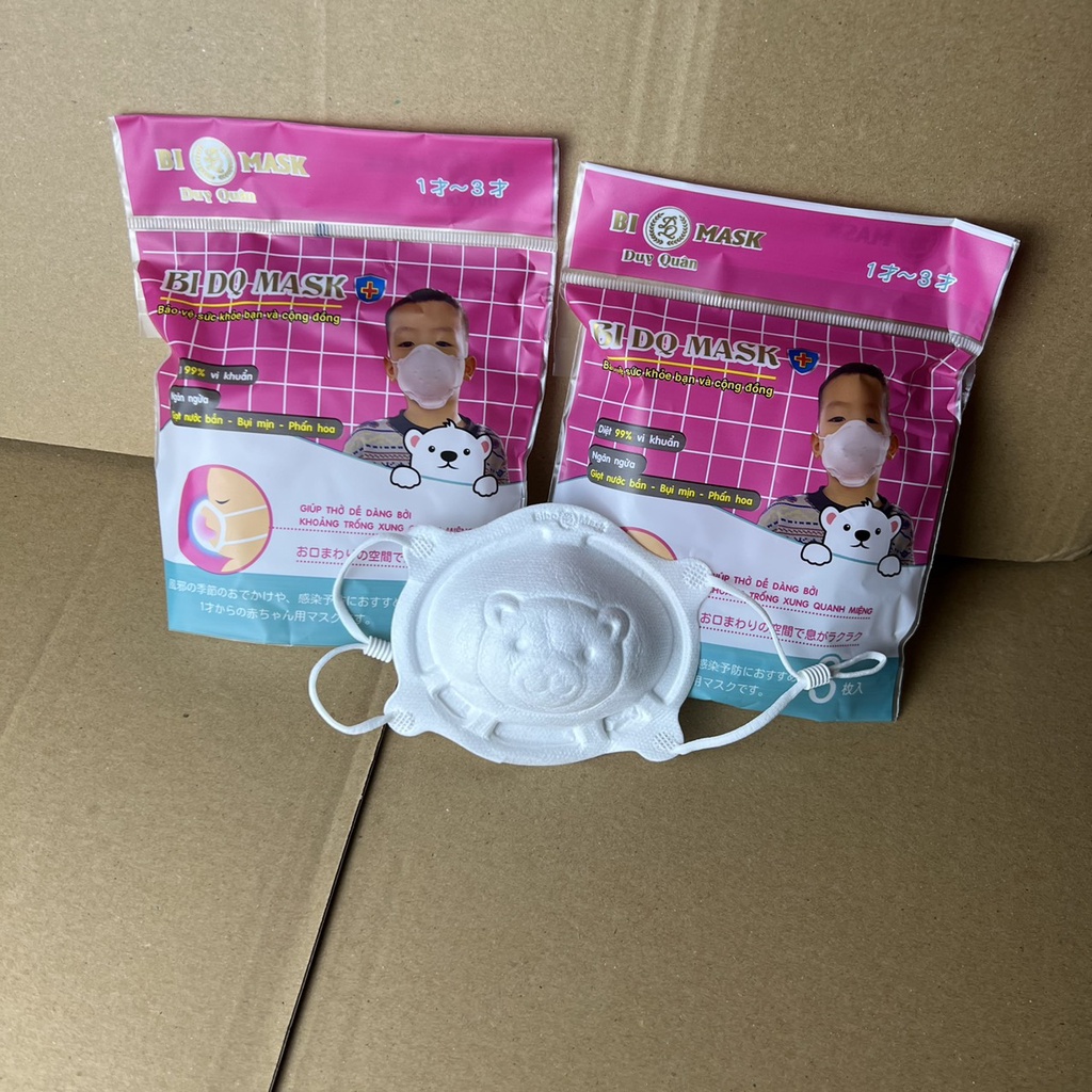 3C Khẩu Trang Gấu Sơ Sinh DQ Mask Kids Y Tế Duy Quân Xuân Lai Chất Dày Dặn Quai Bền Dáng Đẹp Ôm Sát Mặt