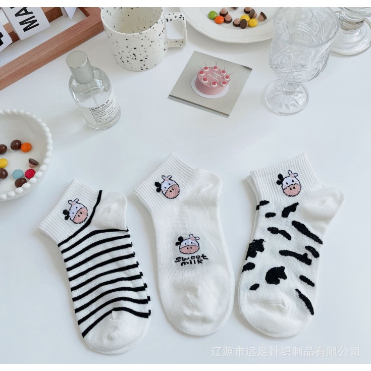 Set 5 đôi tất nữ vớ nữ con bò sữa ngộ nghĩnh đáng yêu chất siêu mềm mịn Cami.makeup TNX04