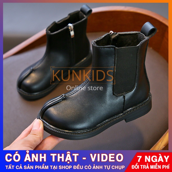 Giày bốt bé gái bốt cổ nhỡ đế bằng bé gái nhí size 30-34 từ 5-9 tuổi
