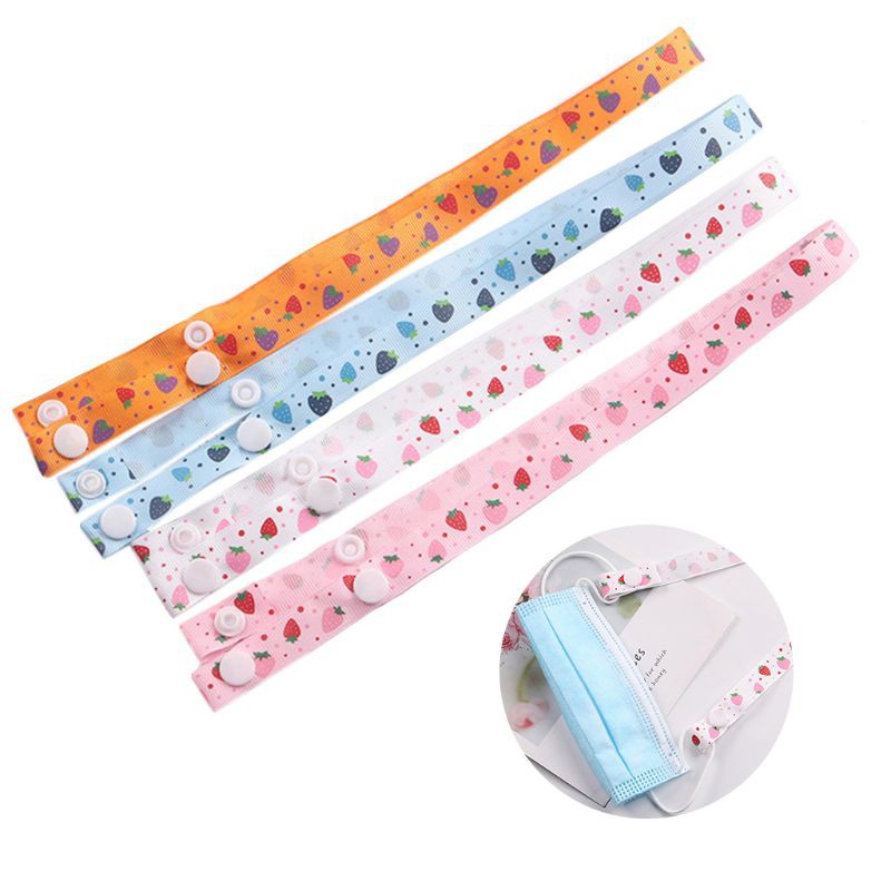 Set 4 Dây Đeo Khẩu Trang In Hình Dâu Tây Dễ Thương Cho Bé