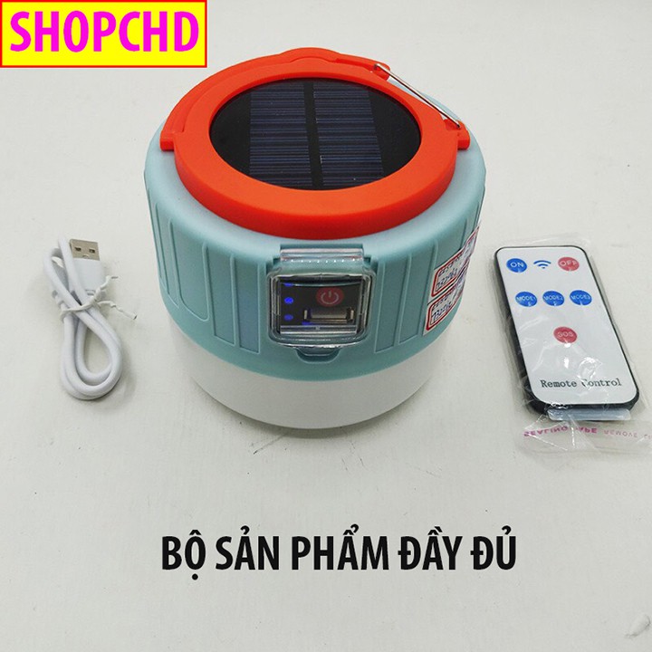 Bóng tích điện năng lượng mặt trời 100w, có điều khiển, dung lượng pin lớn kiêm sạc dự phòng pin 3600mAh