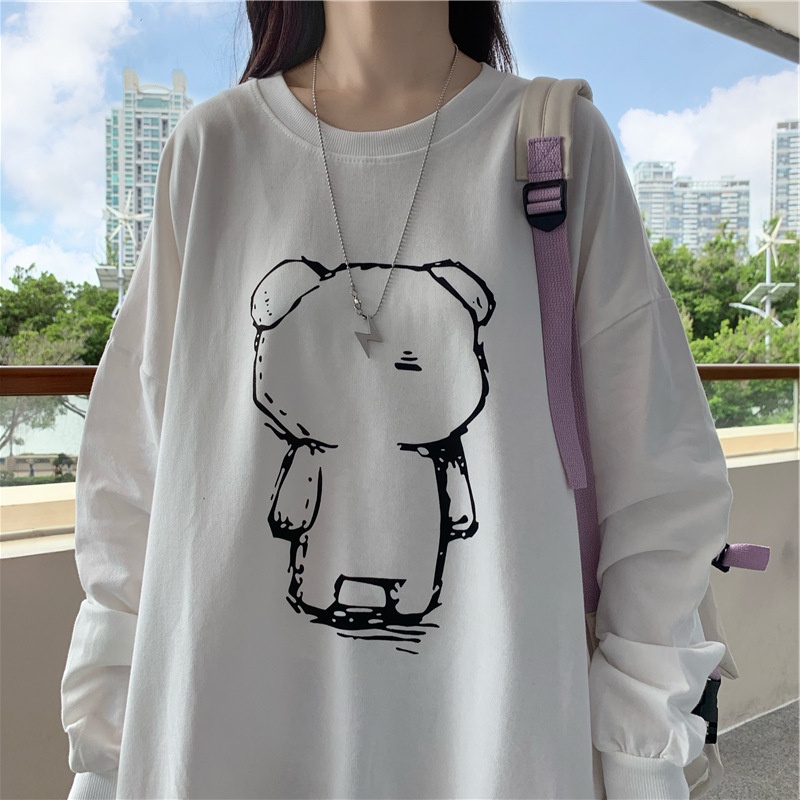 NRVP Áo hoodie tay dài dáng rộng phong cách hàn quốc cho nữ