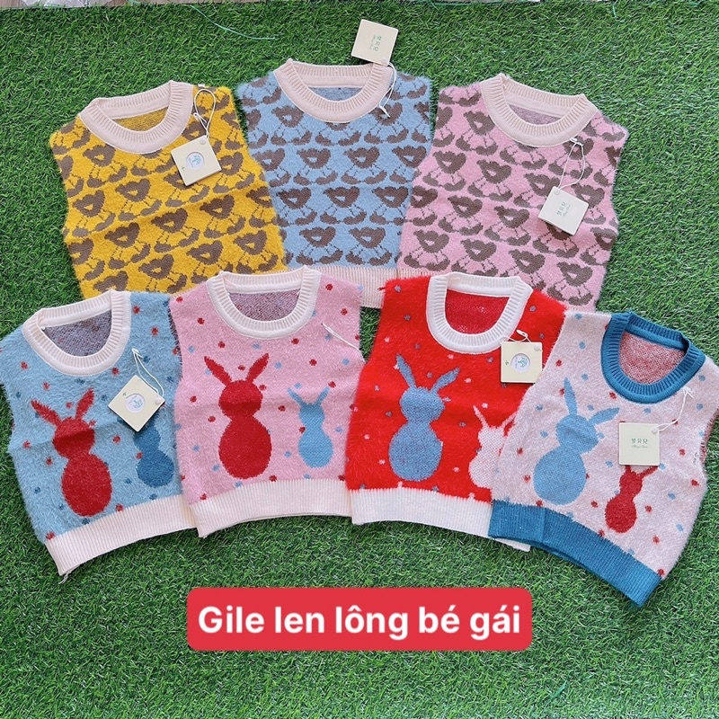 Áo gile len bé gái chất lông thỏ mềm mịn, hoạ tiết dễ thương cho bé gái từ 8-18kg