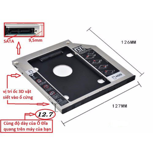 💥 Khay Ổ Cứng Caddy Bay HDD SSD SATA 3 9.5mm /  12.7mm ( Mỏng ) Lắp Ổ Cứng Thứ 2 cho Laptop - chất liệu Nhôm | BigBuy360 - bigbuy360.vn