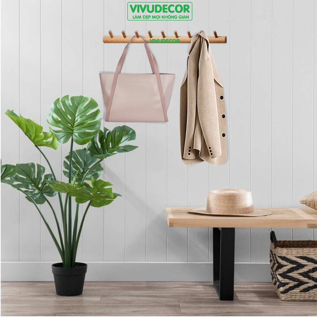 Móc treo quần áo Vivudecor 100% gỗ tự nhiên - móc treo tường trong nhà tắm, nhà bếp, cánh cửa tiện ích sang trọng