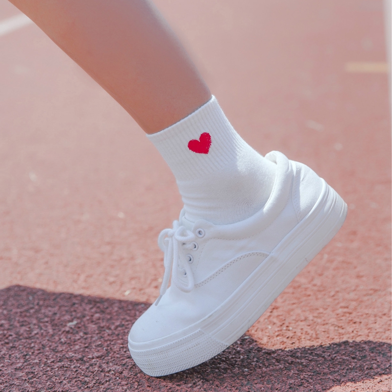 Vớ Nữ Bằng Cotton Mềm Cổ Cao Họa Tiết Trái Tim Chất Lượng Cao