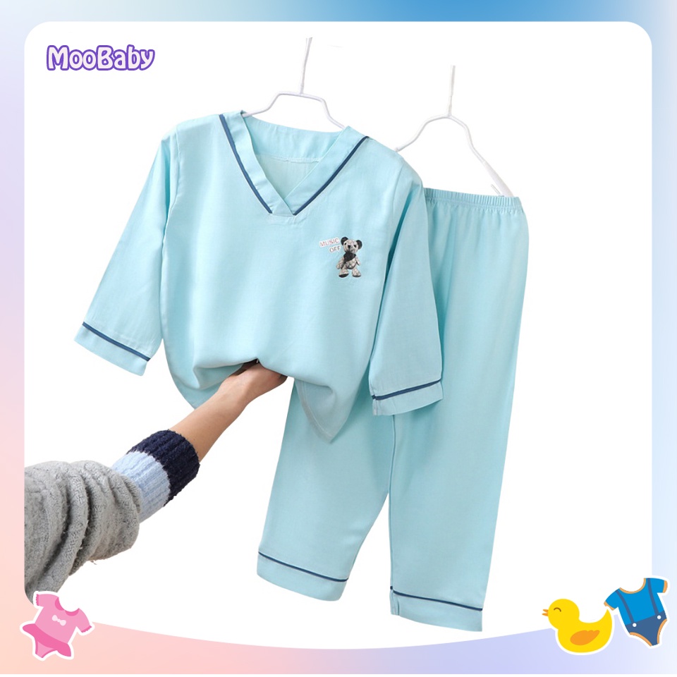 Bộ Đồ Ngủ Dài Tay Cổ Chữ V In Hình Cute Cho Bé Từ 10-28kg, Đồ Bộ Pijama Cho Bé Cực Xinh - MOOBABY SHOP