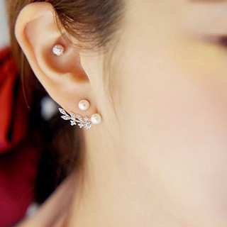 Bông tai bạc vành lá ngọc trai