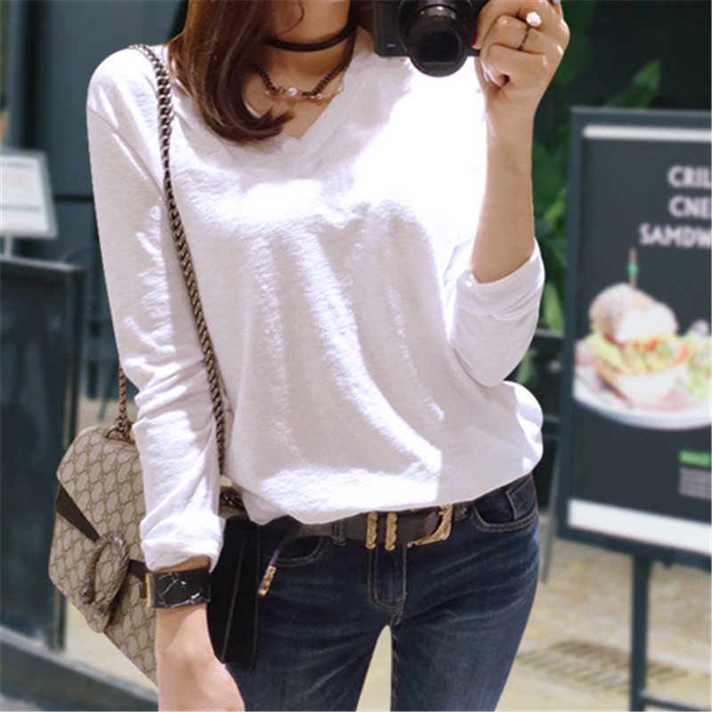❤Áo Thun Nữ Dài Tay Cổ Chữ v Thời Trang Hàn